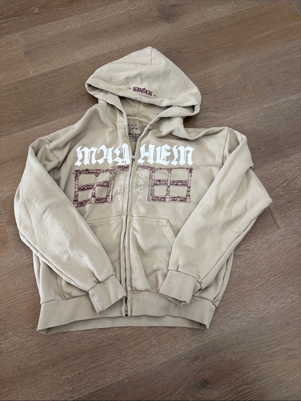 Lady Gaga Beige Graphic Zip Hoodie